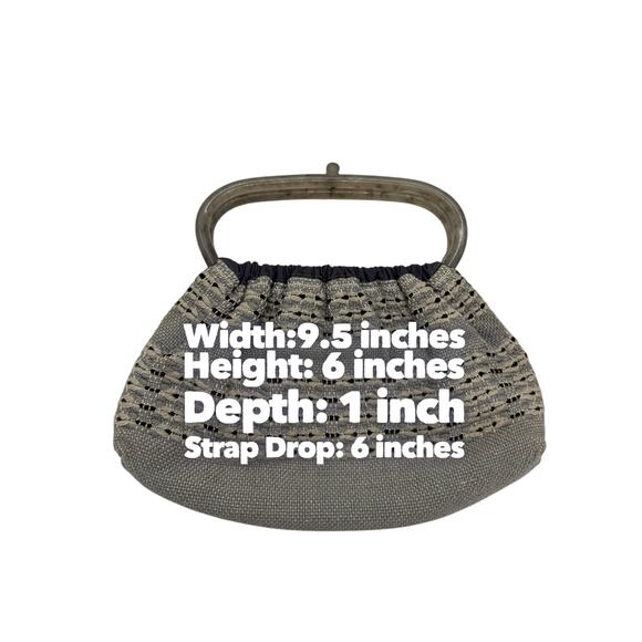 Vintage Antique 60's Style Macrame Top Handle Bag*Beautiful Navy Silver Threads - Picture 3 of 13